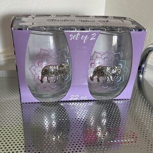 Elephant Design Glass Set - Silver Accents